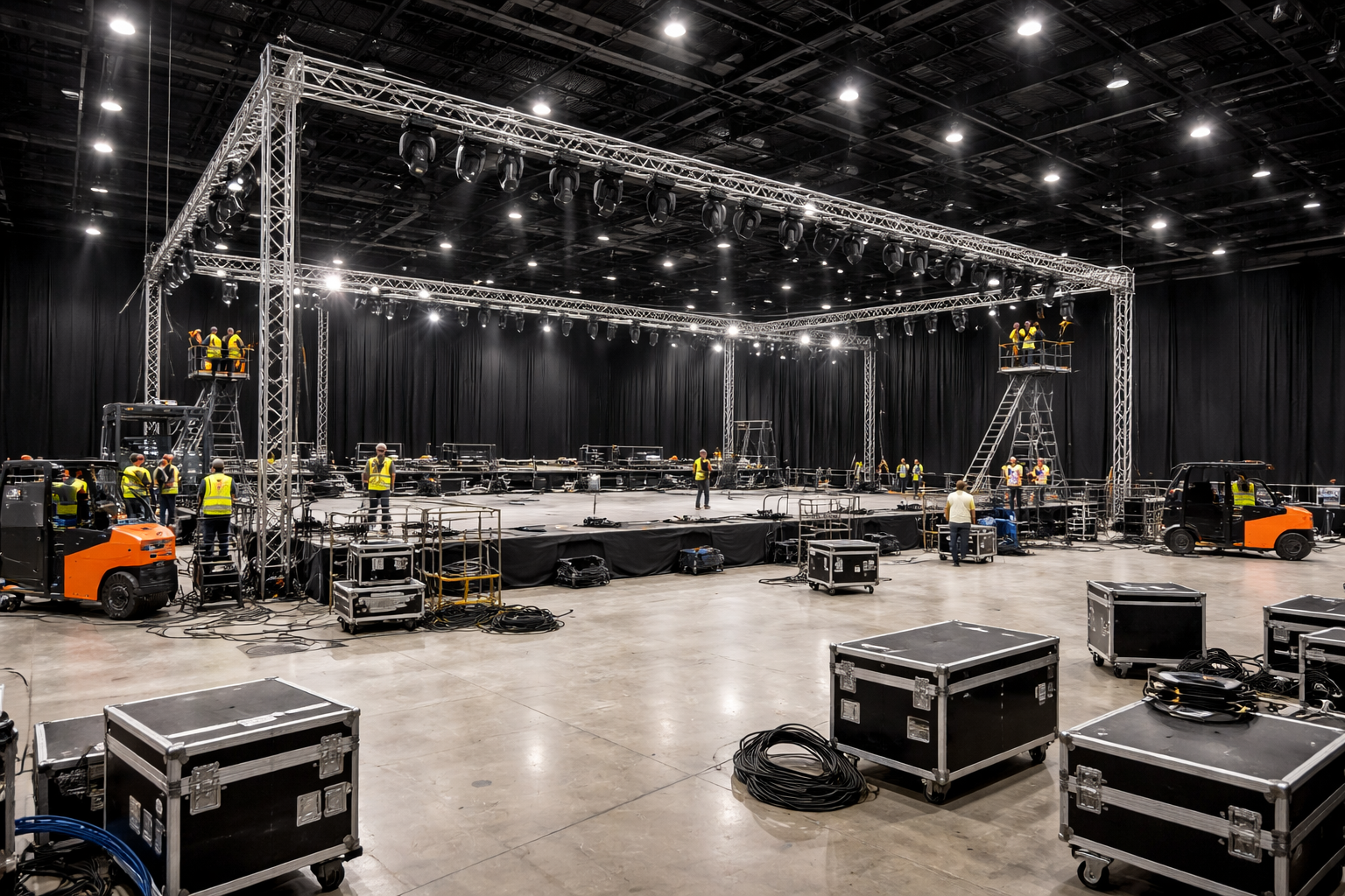 Etkinlik sahne kurulum calismasi